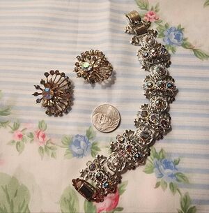 Vintage AB And Uranium Bracelet And Earrings